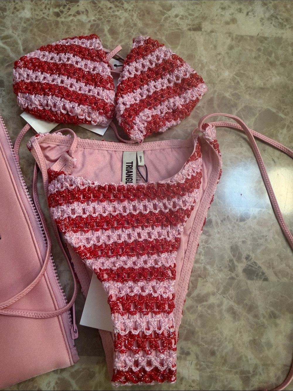 TRIANGL Pink & Red Crochet Stripe Bikini Set - Picture 6 of 6